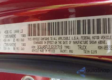 2018 Ram 2500 Laramie 4X4 6'4 Box z USA, uszkodzony, nr VIN 3C6UR5FL2JG121719